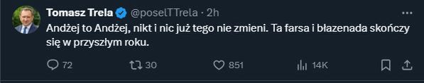 Trela komentuje zachowanie Dudy