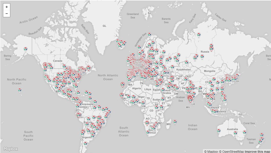 Mapa pracowni z fablabs.io