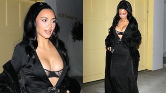 Kim Kardashian odsłania koronkową bieliznę w eleganckiej sukni. Dobra kreacja na świąteczne spotkanie? (ZDJĘCIA)