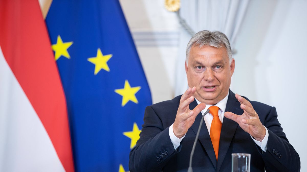 Hungarian Prime Minister Orban meets Austrian Chancellor Nehammer in Vienna
epa10095561 Hungarian Prime Minister Viktor Orban attends a joint press conference with Austrian Chancellor Nehammer after their meeting at the Austrian Chancellery in Vienna, Austria, 28 July 2022. Orban is on a one-day official visit to Austria.  EPA/MAX BRUCKER 
Dostawca: PAP/EPA.
MAX BRUCKER