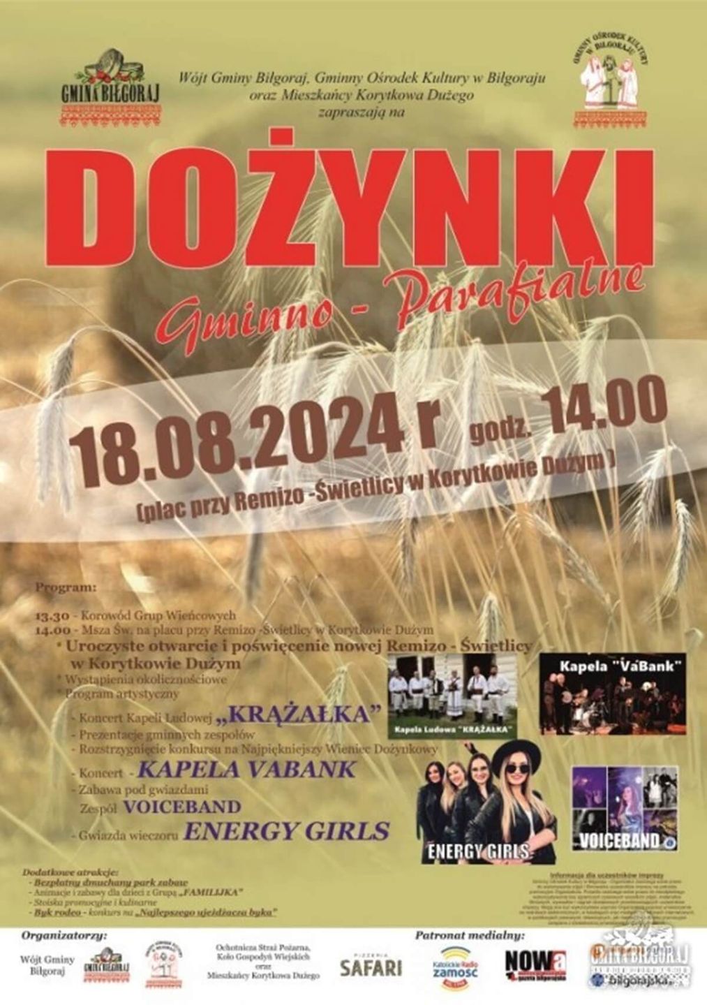 Dożynki w Korytkowie Dużym 2024 - plakat, program wydarzenia