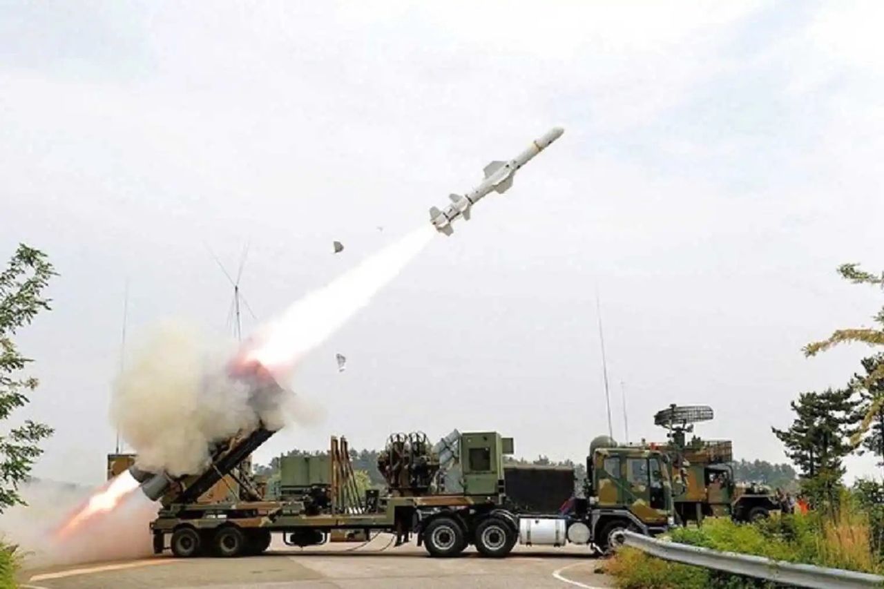 Land-based Harpoon anti-ship missile launcher