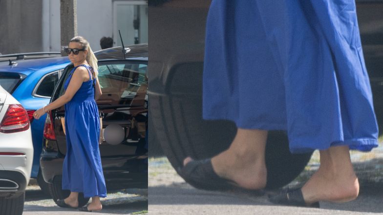 Anna Mucha wychodzi z restauracji