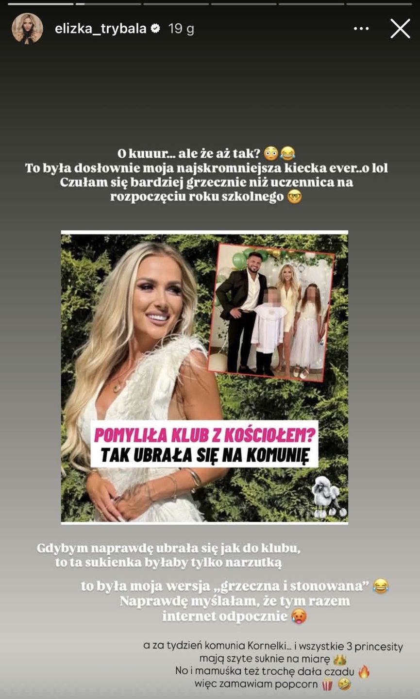 Eliza Trybała tłumaczy się ze stylizacji na komunię 