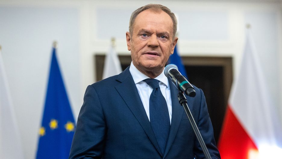 Donald Tusk during the signing of the coalition agreement regarding the tasks of establishing a new government in Poland in Warsaw, Poland on November 10, 2023

 (Photo by Andrzej Iwanczuk/NurPhoto via Getty Images)