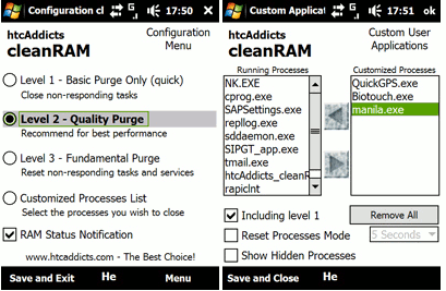 CleanRAM - odzyskiwanie pamięci RAM w Windows Mobile.