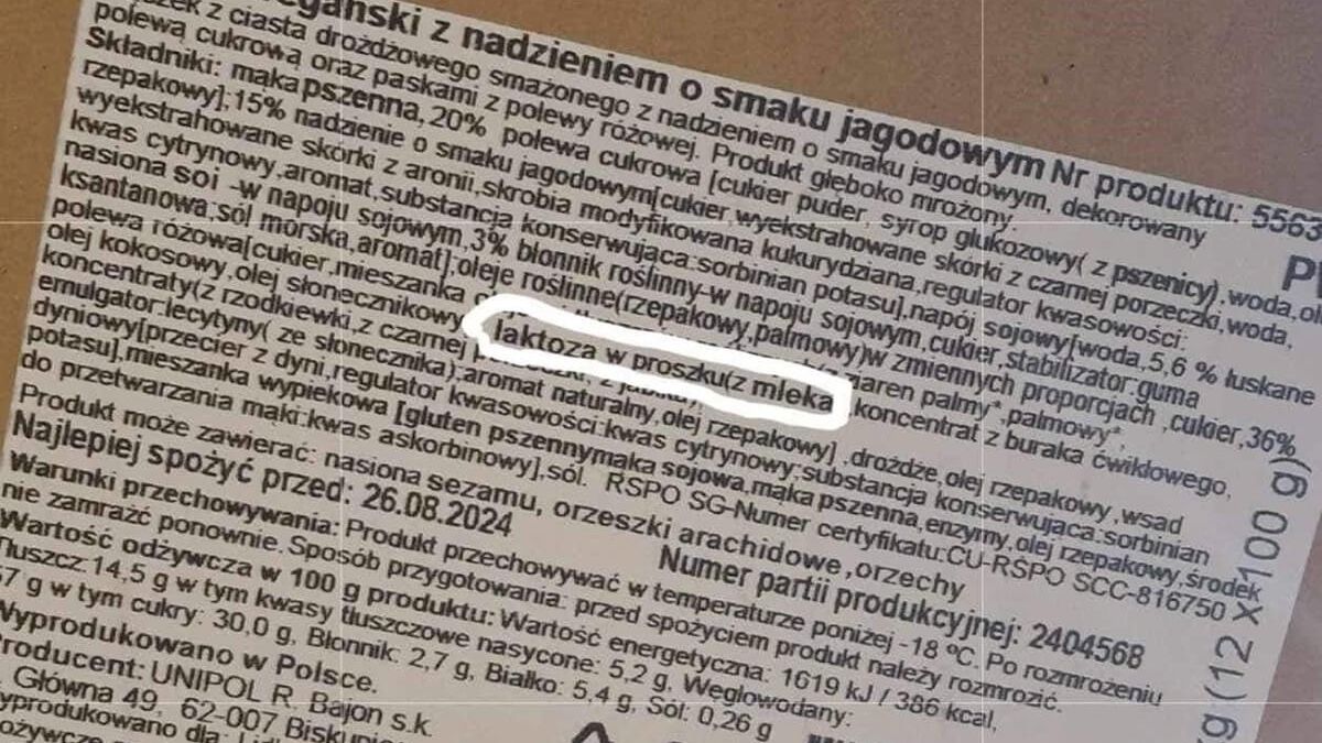 Pączki wegańskie z laktozą w składzie były sprzedawane w Lidlu