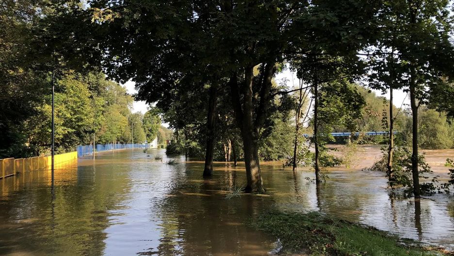 Szprotawa zalana po wylaniu rzeki Bóbr
