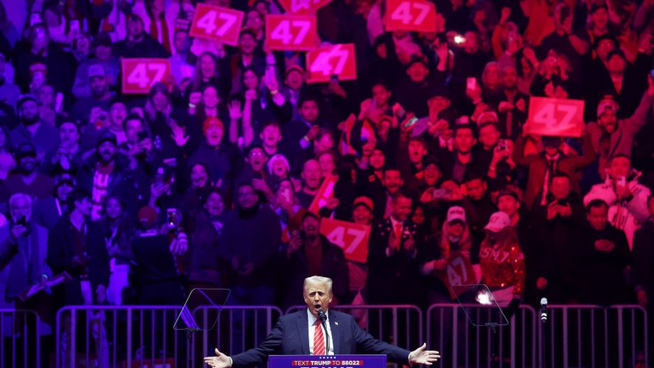 Donald Trump Holds Victory Rally In Washington DC On Eve Of Inauguration
WASHINGTON, DC - JANUARY 19: President-Elect Donald Trump speaks at his victory rally at the Capital One Arena on January 19, 2025 in Washington, DC.  Trump will be sworn in as the 47th U.S. president on January 20. (Photo by Scott Olson/Getty Images)
Scott Olson