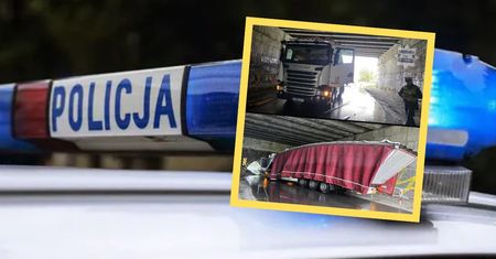 Kierowca nie zauważył znaku. Ciężarówka zaklinowała się pod wiaduktem