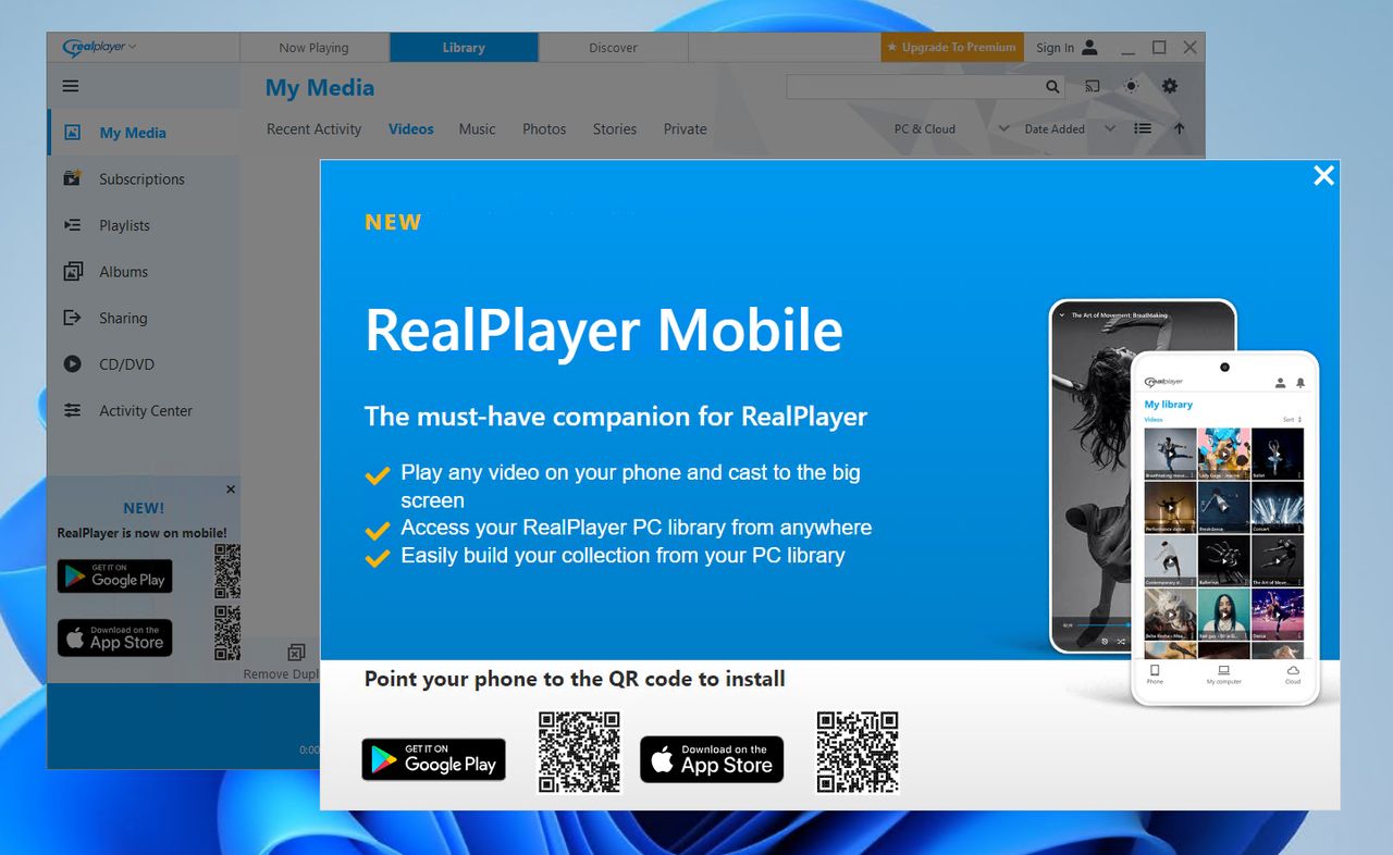 RealPlayer: UI z reklamami