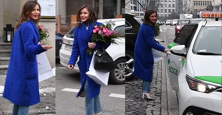 Zmarznięta Herbuś czeka na taksówkę. I kokietuje paparazzi...
