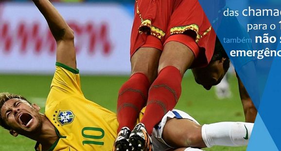 Neymar cierpiący po faulu w kampanii przestrzegającej przed nieuzasadnionym dzwonieniem na numer alarmowy