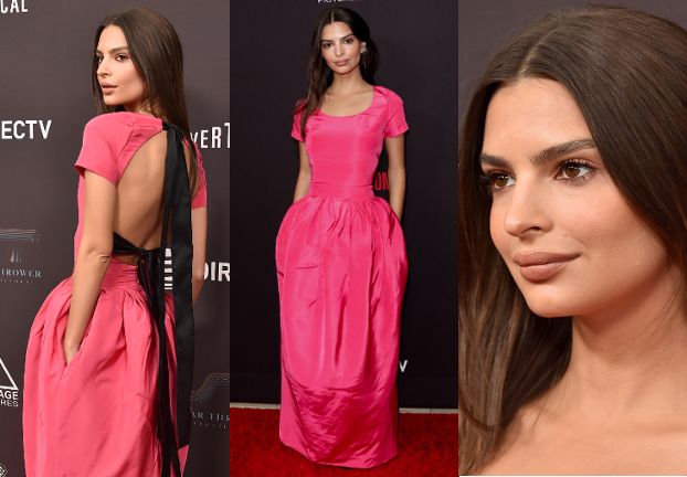 Seksowna Emily Ratajkowski eksponuje plecy w r owej sukience