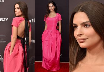 Seksowna Emily Ratajkowski eksponuje plecy w różowej sukience Prabal Gurung