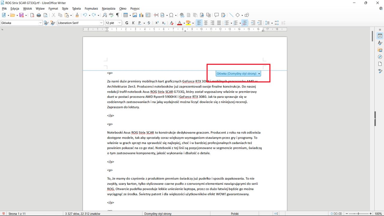 LibreOffice Writer: dodajemy nagłówek