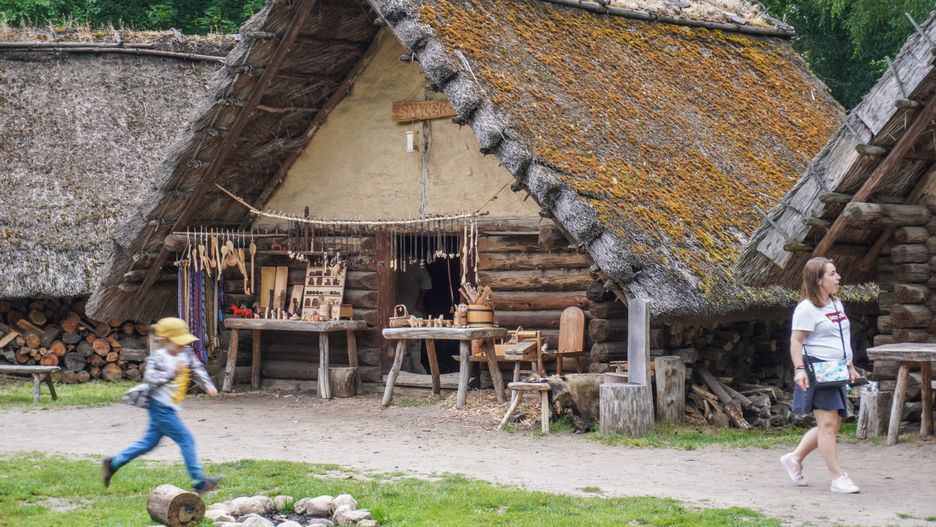 A general view of the Bronze Age fortified settlement is being seen in Biskupin, Poland, on May 31, 2024. Biskupin is an archaeological site and a life-size model of a late Bronze Age fortified settlement that is also serving as an archaeological open-air museum. Archaeologists are confirming it belongs to the Biskupin group of the Lusatian culture from the 8th century BC. (Photo by Michal Fludra/NurPhoto via Getty Images)