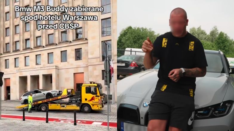 Budda zatrzymany przez CBŚP. Do sieci trafiło nagranie sprzed hotelu. Jego samochód załadowano na lawetę