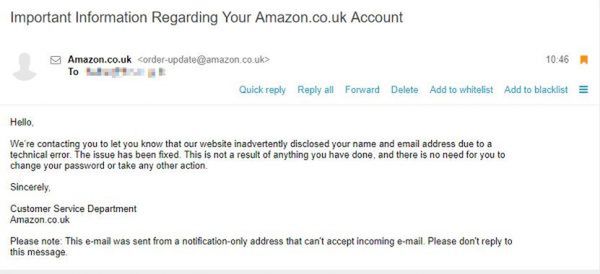 Krotki e-mail od Amazonu wyjaśniający problemy techniczne, źródło: BetaInfo.