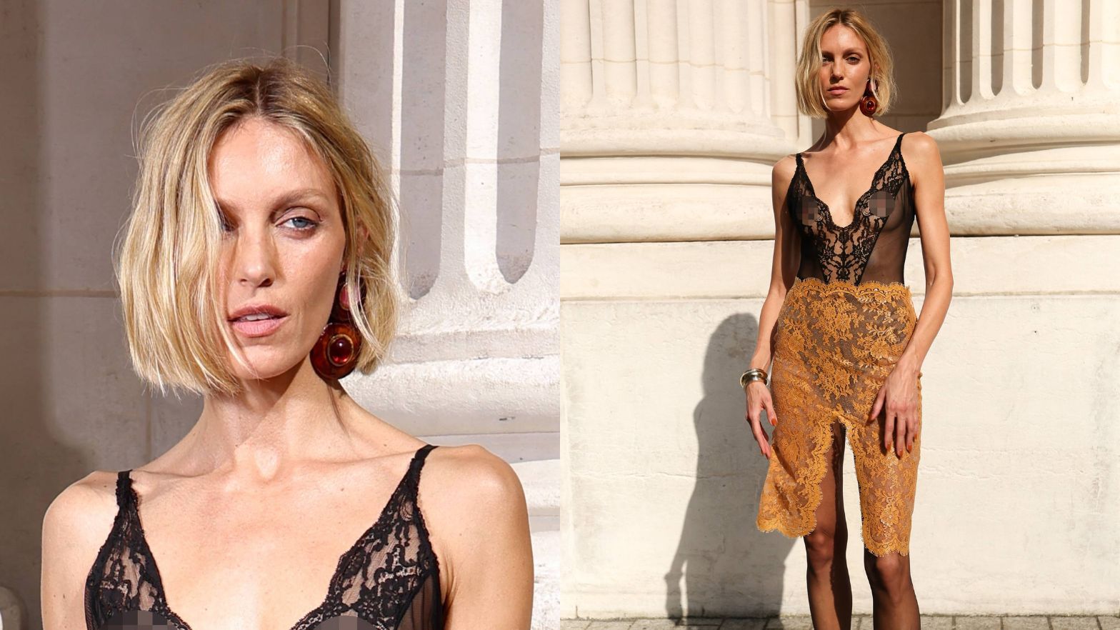 Anja Rubik na pokazie Saint Laurent 