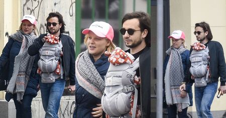 Naturalna i uśmiechnięta Joanna Kulig spaceruje ulicami Warszawy z mężem i dzieckiem (ZDJĘCIA)