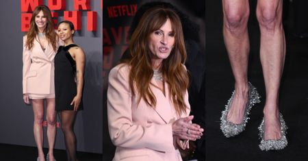 Julia Roberts człapie po czarnym dywanie w FIKUŚNYCH bucikach Gucci. Internauci bezlitośni: "OHYDNE" (ZDJĘCIA)