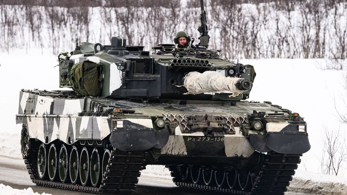 KIVILOMPOLO, FINLAND - MARCH 09: Members of the Finnish Army drive Leopard tanks in an exchange of fire with "enemy troops" during a training exercise, visible to the media, on the Finland/Norway border during the Nordic Response military exercise on March 09, 2024 in Kivilompolo, Finland. The exercise, which primarily takes place across Scandinavia from March 3-14, features 20,000 troops from 13 allied countries. Following the recent NATO expansion, the group now includes Finland and Sweden. (Photo by Leon Neal/Getty Images)