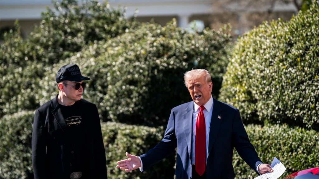 Trump White House
Washington, DC - March 11 : President Donald J Trump and Tesla CEO Elon Musk speak to reporters while looking at various models of Teslas on the South Lawn at the White House on Tuesday, March 11, 2025 in Washington, DC. (Photo by Jabin Botsford/The Washington Post via Getty Images)
The Washington Post