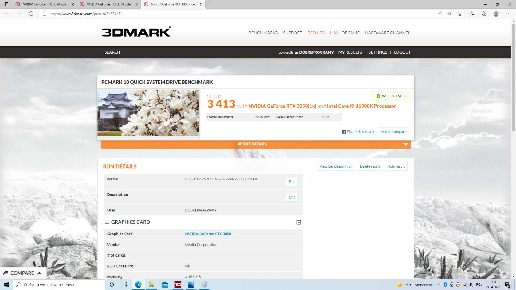 Szybki test dysku w PCMark 10