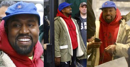 Dorodny i uśmiechnięty Kanye West wybiera bluzeczki w drogim sklepie