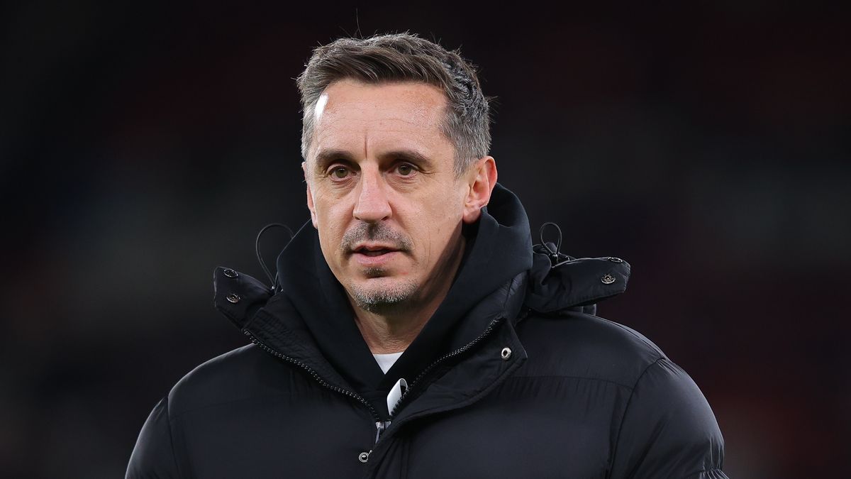 MANCHESTER, ENGLAND - NOVEMBER 24: Sky Sports pundit Gary Neville during the Premier League match between Manchester United and Everton at Old Trafford on November 24, 2025 in Manchester, England. (Photo by James Gill - Danehouse/Getty Images)