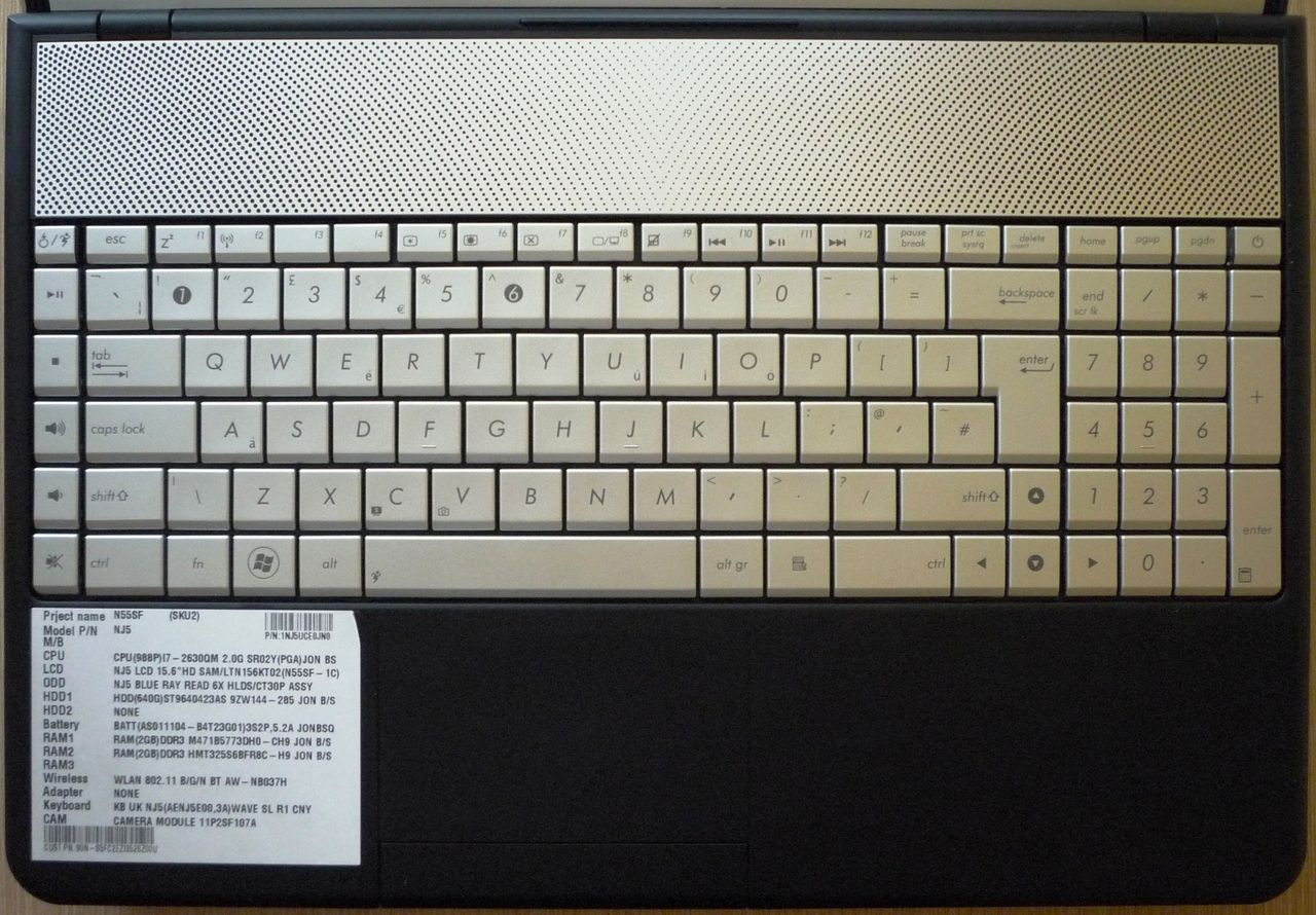 Asus N55SF - klawiatura i gładzik