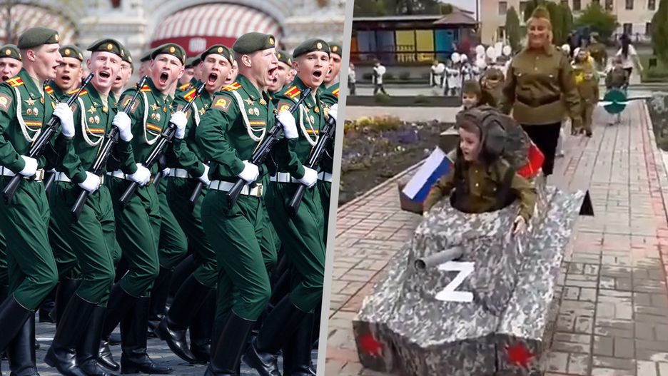 Krążowniki i czołgi z kartonu, karabiny z plastiku. Obchody 9 maja w rosyjskim przedszkolu. Fot. Twitter/@Nexta_tv