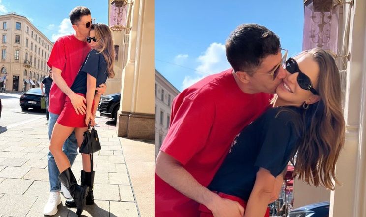 Całuśni Robert i Anna Lewandowscy obejmują się, pozując do instagramowych fotek