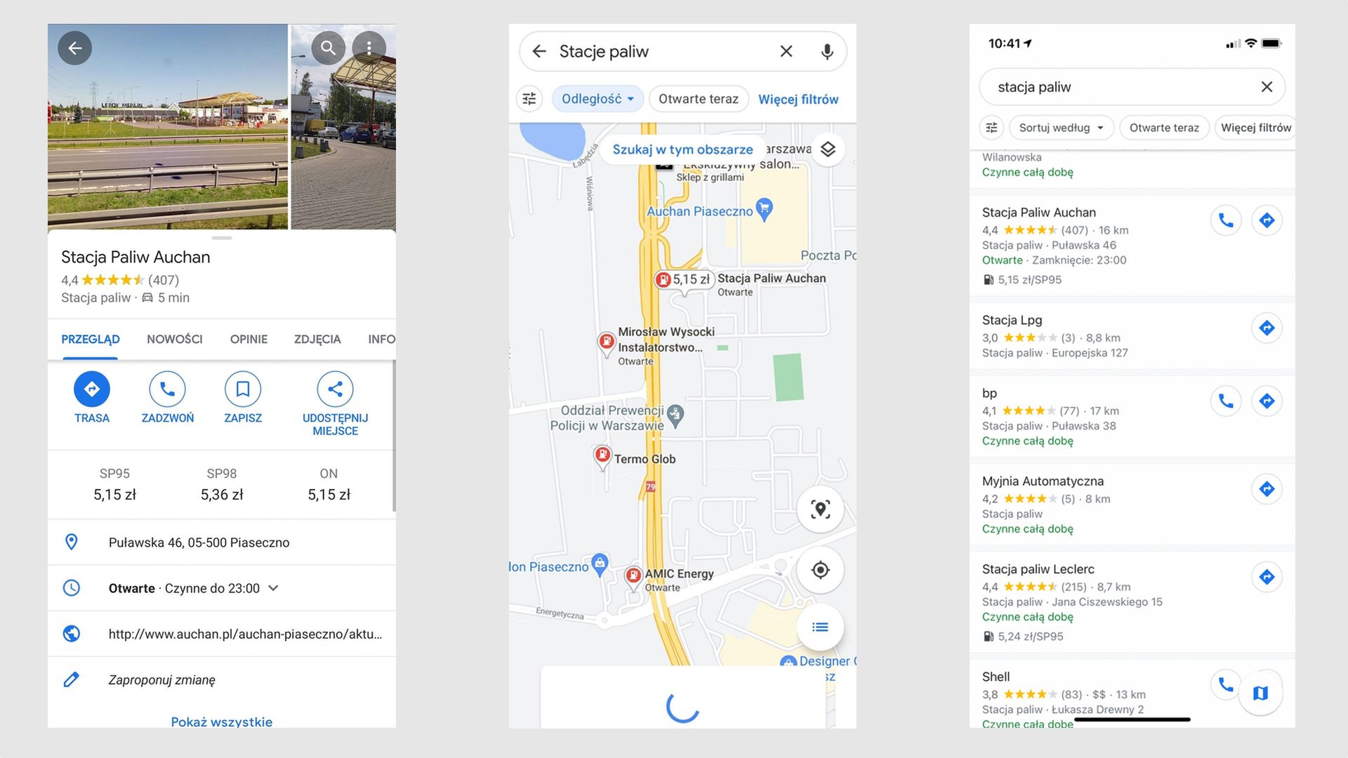 Podgląd cen na Androidzie (dwa zrzuty od lewej) i na iOS (pierwszy od prawej)