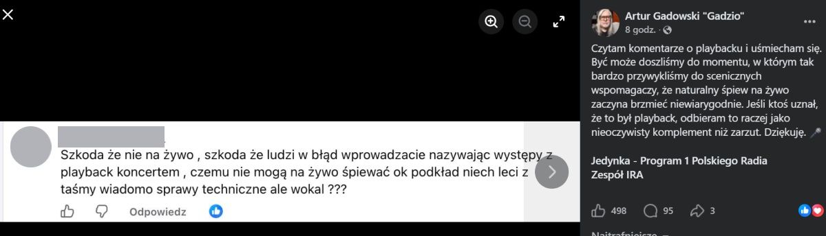 Post Artura Gadowskiego na Facebooku