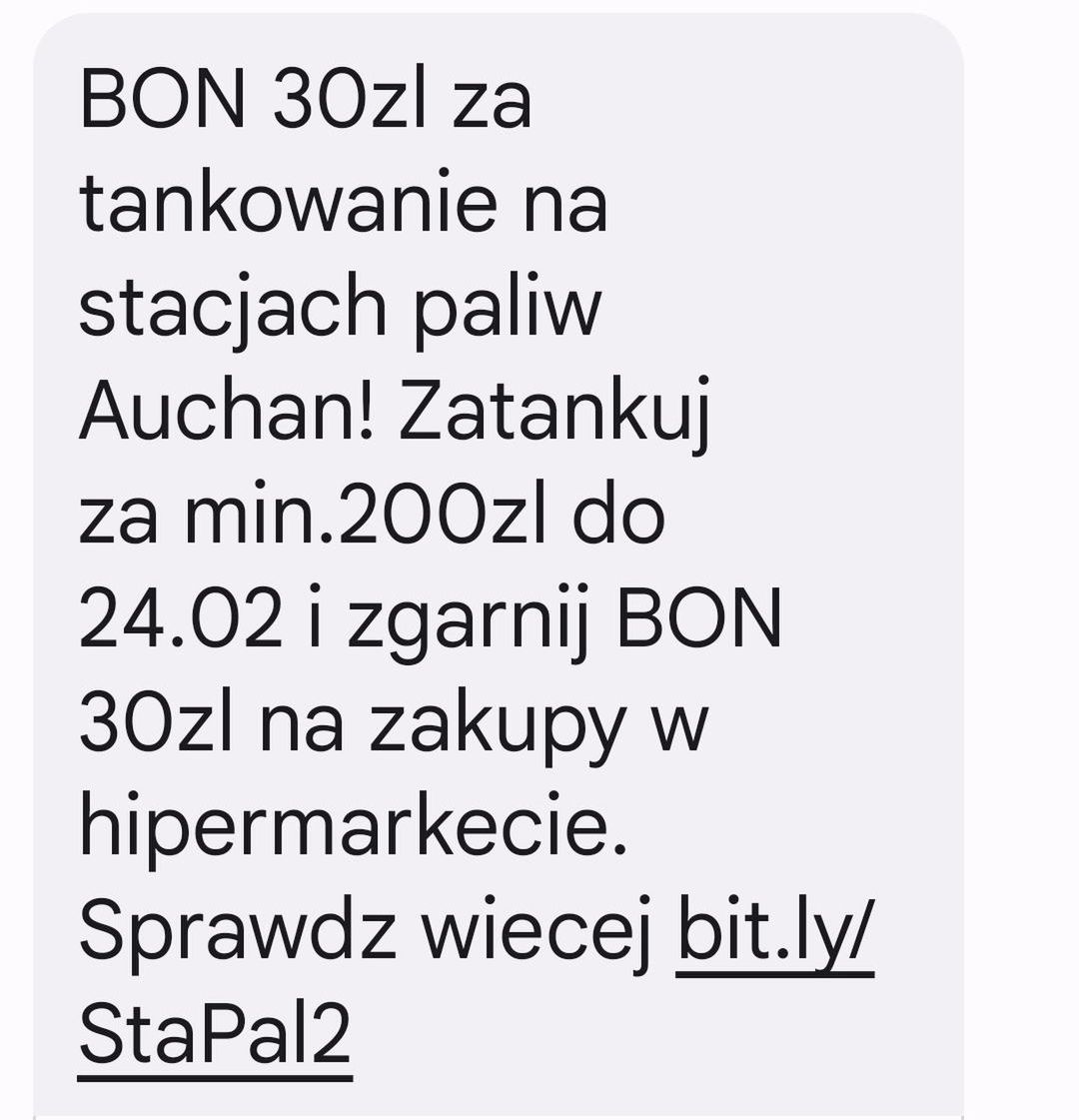SMS od sieci Auchan