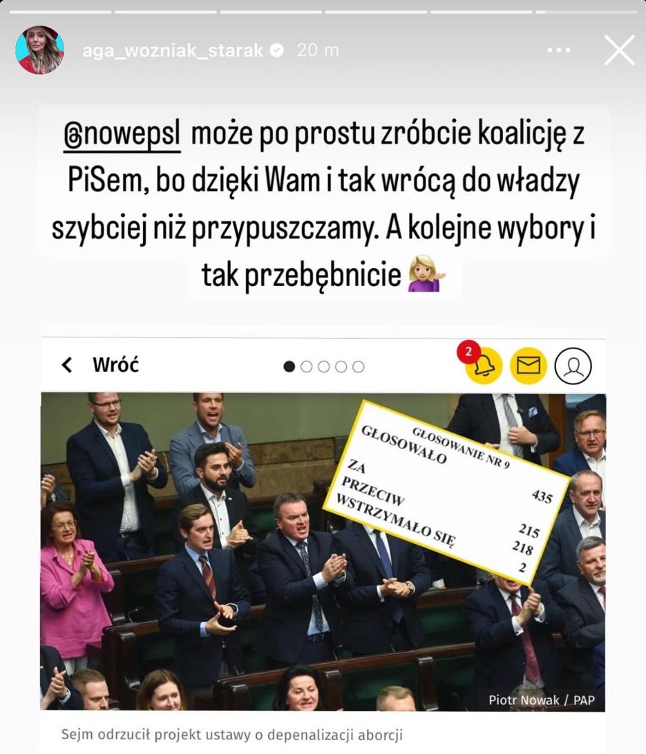 Agnieszka Woźniak-Starak komentuje wynik głosowania ws. dekryminalizacji pomocy w aborcji