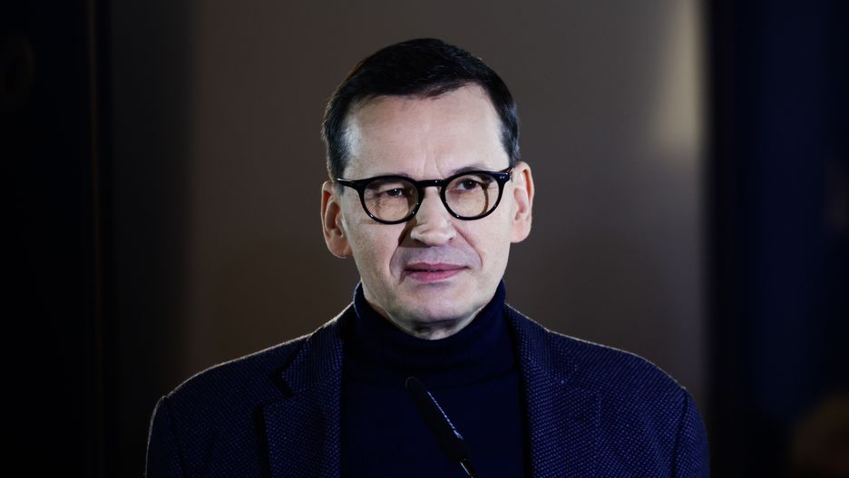 Former Polish Prime Minister Mateusz Morawiecki of Law and Justice party during the convention in Krakow, Poland on April 4, 2024. (Photo by Jakub Porzycki/NurPhoto via Getty Images)