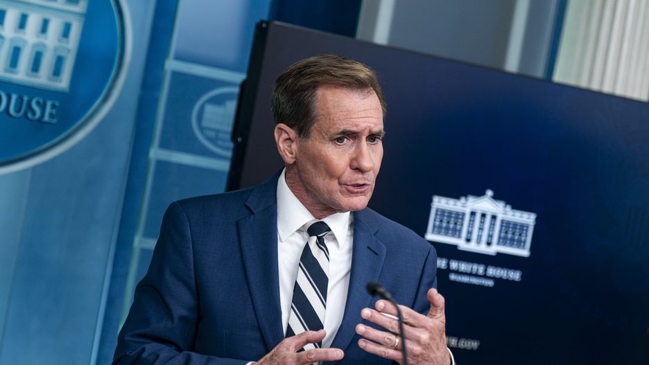John Kirby, White House national security communications advisor, speaks during a news conference in the James S. Brady Press Briefing Room at the White House in Washington, DC, US, on Friday, May 17, 2024. The Biden administration is quadrupling US tariffs on electric vehicles manufactured in China. Photographer: Al Drago/Bloomberg via Getty Images