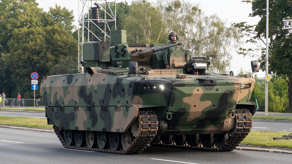 WARSAW, POLAND - 2025/08/10: A Polish Armed Forces' BWP Borsuk is seen during a rehearsal for the Armed Forces Day parade. (Photo by Marek Antoni Iwanczuk/SOPA Images/LightRocket via Getty Images)
