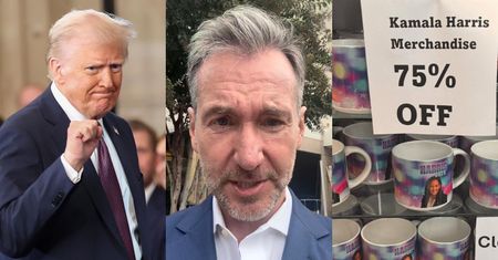Piotr Kraśko pokazał, jak wyglądają półki w sklepiku obok Białego Domu. Kubek z Kamalą Harris na wyprzedaży...