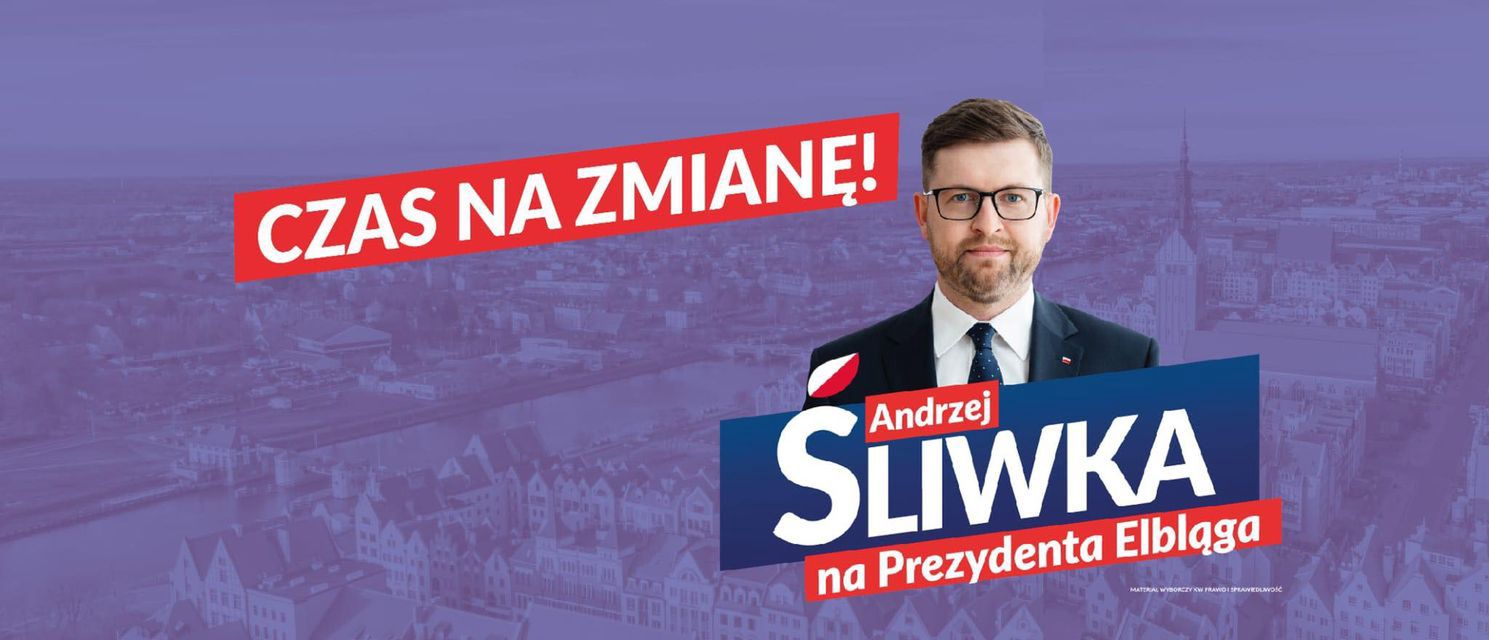 Informacja, że kandydat Śliwka pochodzi  PiS to ten miały napis pod słowem "Elbląga"