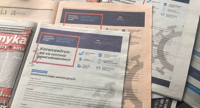 Rządowe ogłoszenie dot. koronawirusa we wszystkich czołowych dziennikach oprócz „Gazety Wyborczej”. „Dalibyśmy po kosztach”