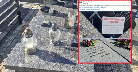 Takie naklejki zostawiają na grobach. "Brak opłaty"