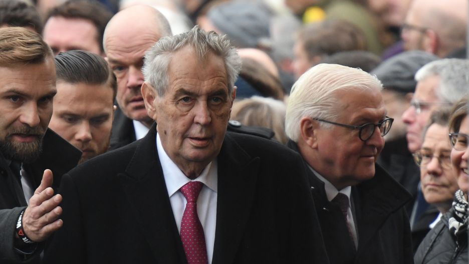 Milos Zeman (Center), President of the Czech Republic, arrives at a commemoration ceremony for the 30th anniversary of the fall of the Berlin Wall, at the Berlin Wall Memorial at Bernauer Strasse in Berlin. On Saturday, November 9, 2019, in Berlin, Germany. (Photo by Artur Widak/NurPhoto via Getty Images)