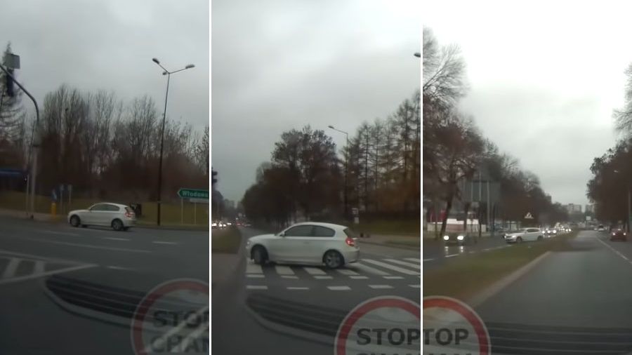 Nieudane próby driftu kierowcy BMW na al. Andersa w Lublinie