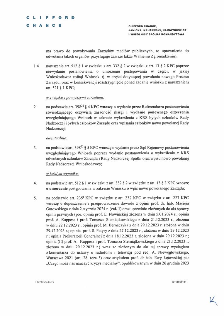 Fragmenty wniosku złożonego przez kancelarię Clifford Chance 