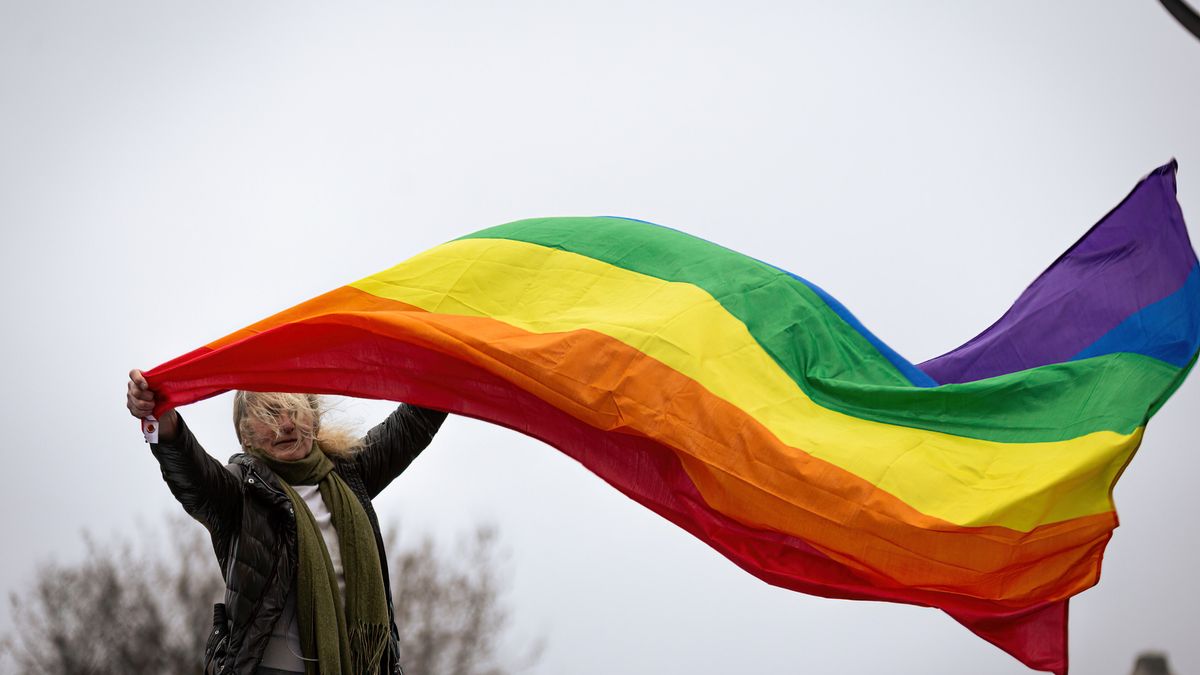 PARIS, FRANCE - 2024/01/21: A woman seen with an LGBTQ flag during the demonstration against the new immigration law. Protests erupted across various French cities against the newly proposed immigration law. The legislation, aimed at enhancing France's capacity to deport individuals deemed undesirable and imposing stricter conditions for foreigners accessing social welfare, which angers the demonstrators.
In Paris, approximately 25,000 protesters gathered between the Trocadero and the Invalides to voice their opposition to the controversial bill. (Photo by Telmo Pinto/SOPA Images/LightRocket via Getty Images)