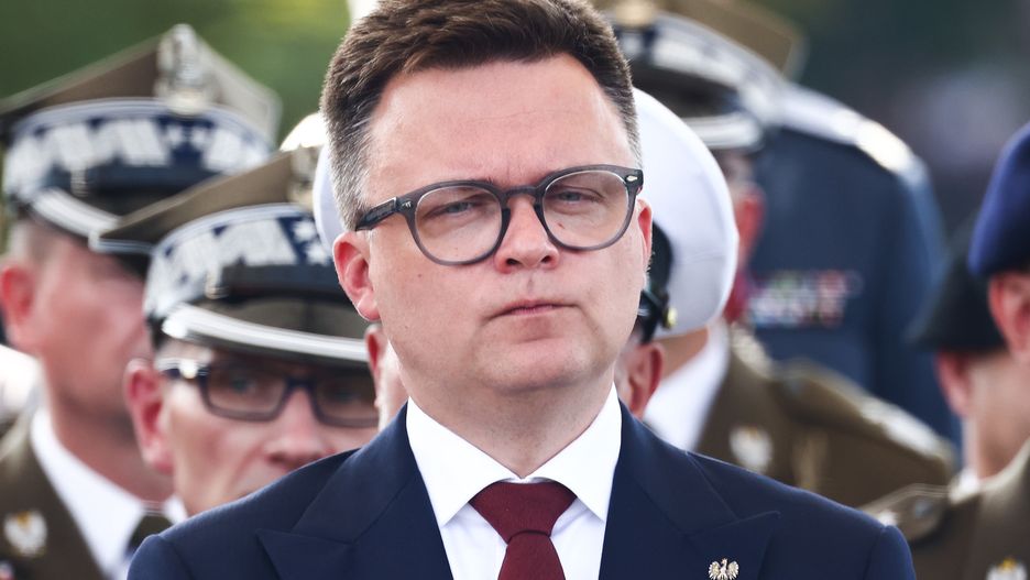 Speaker of Polish Parliament, Szymon Holownia attends a military parade on Polish Armed Forces Day in Warsaw, Poland on 15th August, 2024. Every year on 15 August Poland commemorates the Battle of Warsaw, also known as the Miracle on the Vistula. In 1920, the Polish army stopped Soviet troops, preventing their aggression against Europe. (Photo by Beata Zawrzel/NurPhoto via Getty Images)